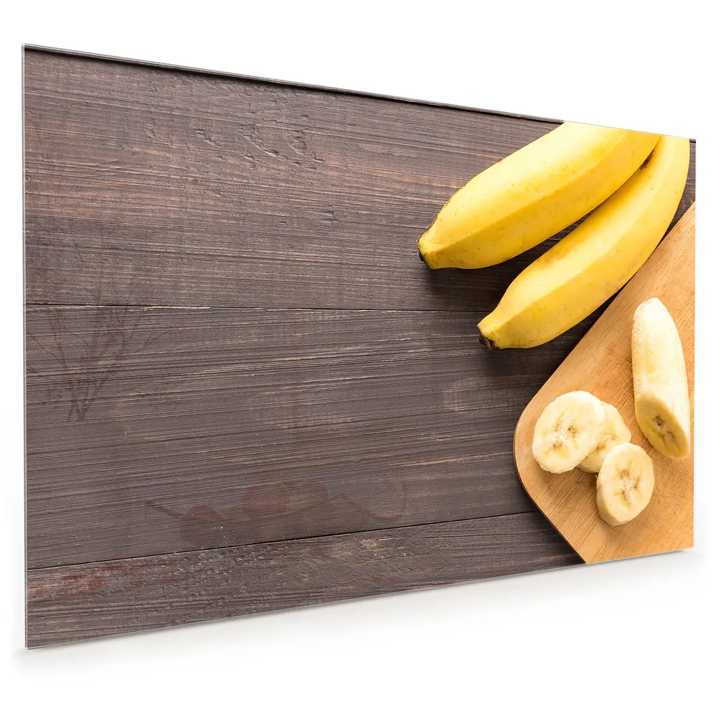 Moderne Küchenrückwand aus Glas Banane auf Schneidebrett, Größe Küchenrückwand:60 x 90 cm